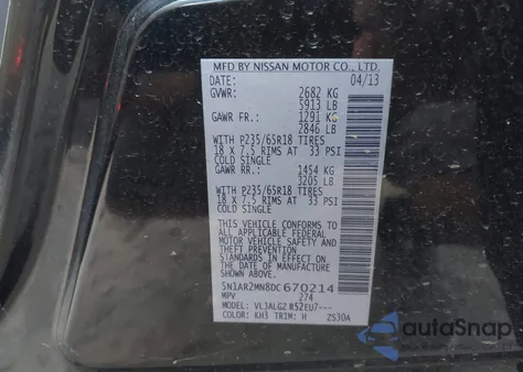 2013 Nissan Pathfinder Sl из США, поврежденный, VIN 5N1AR2MN8DC670214